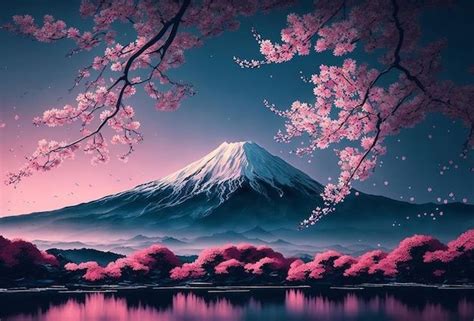 Spring Cherry Blossom With Mount Fuji Background