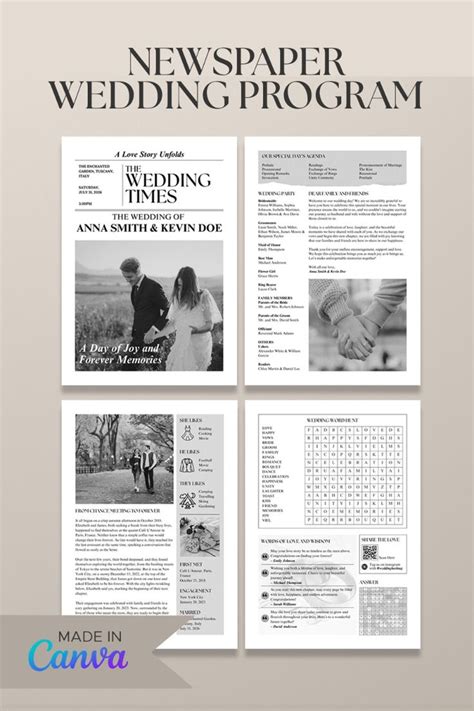 Minimalist Newspaper Wedding Program A Magazine Template By Oshin Design