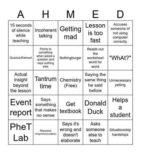 Chemistry Bingo Card