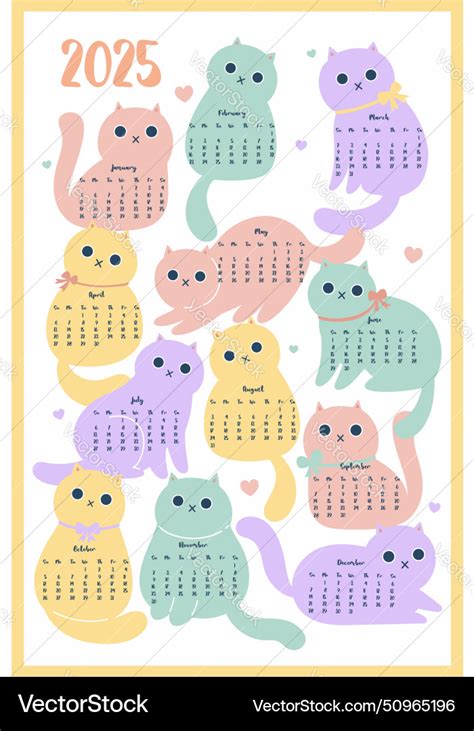 Yearly Calendar Printable Cute Cat Pammy Batsheva