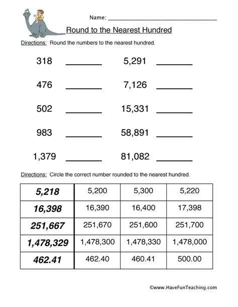 Rounding To The Nearest Hundreds Worksheets