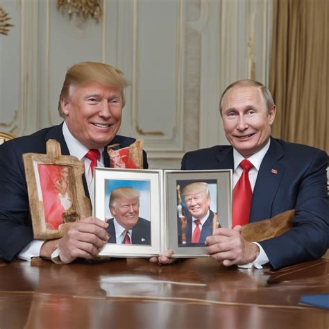 Trump And His Boss Putin Look At Old Photographs Together Blank