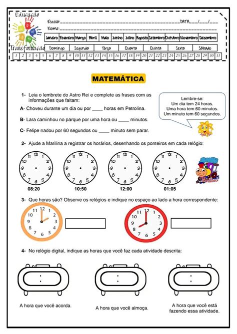 Matemática medidas de tempo Atividades de matemática divertidas