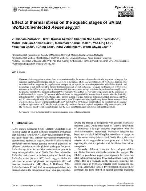 Effect Of Thermal Stress On The Aquatic Stages Of WAlbB Wolbachia