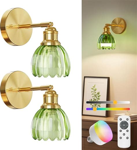 Niorsun Battery Operated Wall Sconce Green Wireless Rechargeable Wall