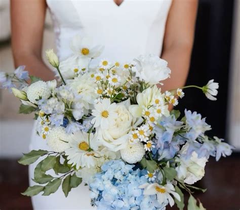 Blue White Yellow Bouquet In Blue Wedding Flowers Yellow