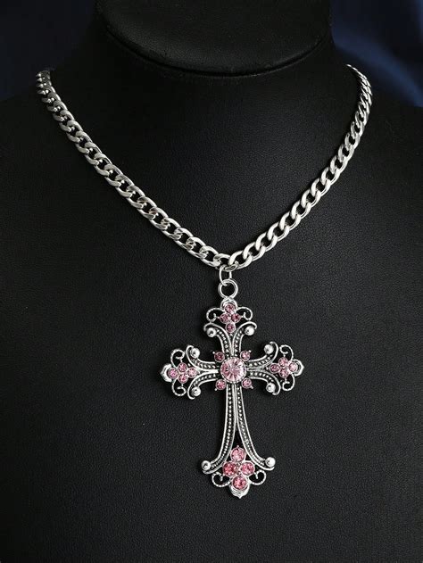 Pc New Fashion Baroque Style Cross Pendant Necklace Rhinestone