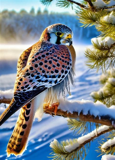 Winter Wonderland A Bird Perched On Snow Covered Tree Branch