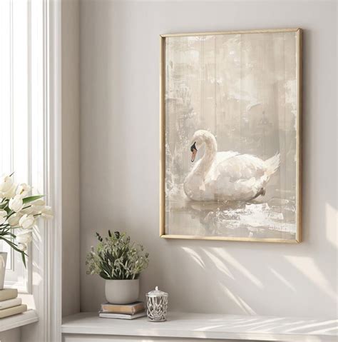 Antique Swan Print Neutral Wall Art Vintage Wall Art Gallery Art