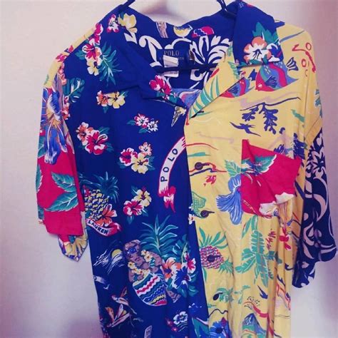 Blue And Yellow Hawaiian Style Polo Ralph Lauren Depop