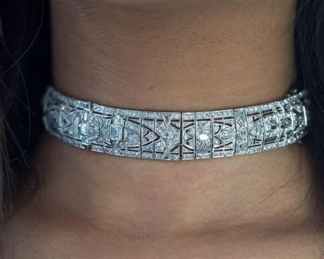 1930s Platinum Diamond Choker Necklace Art Deco Diamond Necklaces