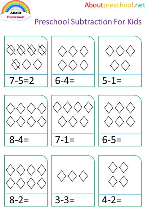 Preschool Subtraction Worksheets Numbers And Shapes