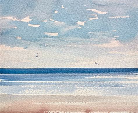 Sunlit Shore St Annes On Sea Watercolour Painting