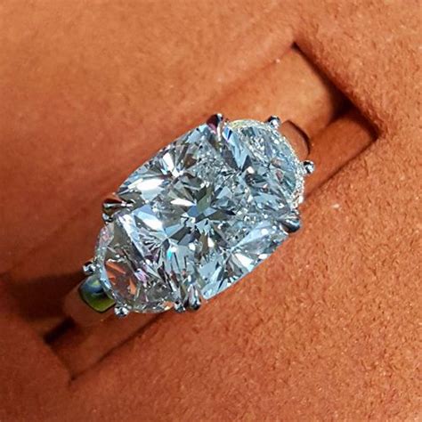 New Ct Cushion Cut Half Moon Stone Diamond Plat Engagement Ring