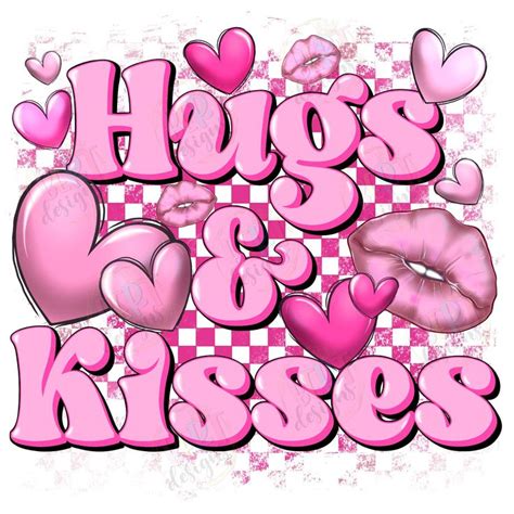 Hugs And Kisses Png Sublimation Designs Retro Valentine Png Pink