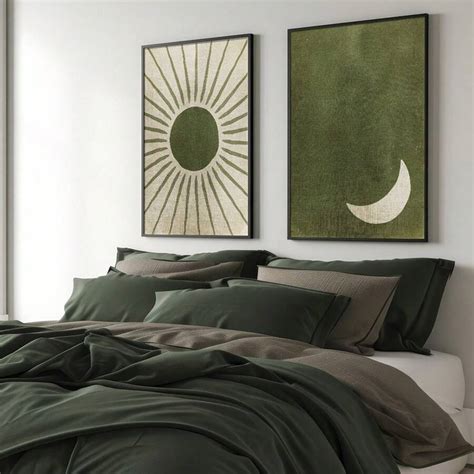 2 peças Conjunto Pôster de Arte Retrô Bohemio da Lua Verde e do Sol