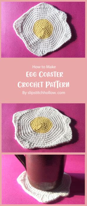 Sunny Side Up Egg Coaster Free Crochet Pattern Tutorial Ideas