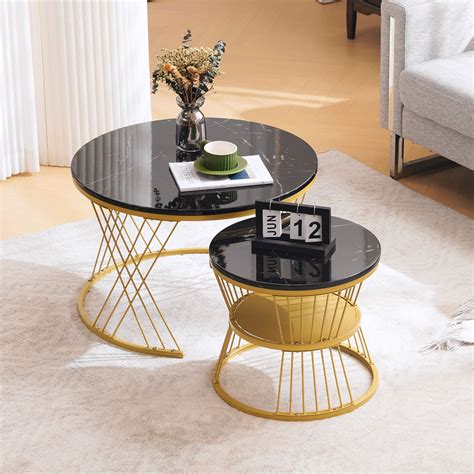 Table Basse Moderne Gigogne Set De Tables Basses Brillantes Noir