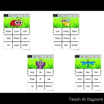 Bugs Themed Tic Tac Toe Fry 1st Hundred Sight Words Activity TPT