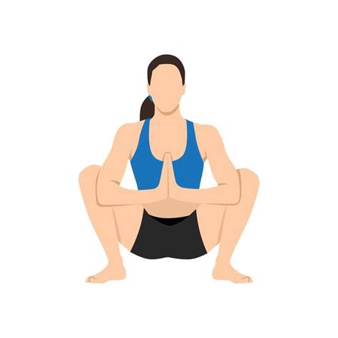 Woman Doing Yoga Sitting In Malasana Garland Pose Flat Vector