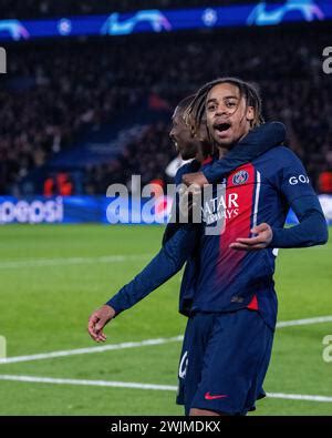 Ousmane Dembele Of PSG Celebrates His Goal With Joao Neves During The