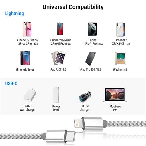 USB C To Lightning Cable 3Pack 6 FT Apple MFi Certified IPhone Fast