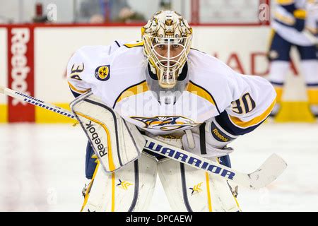 Nashville Predators Goalie Carter Hutton 30 During The NHL Game