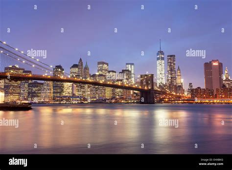 Usa New York New York City Manhattan Brooklyn Bridge And Skyline At