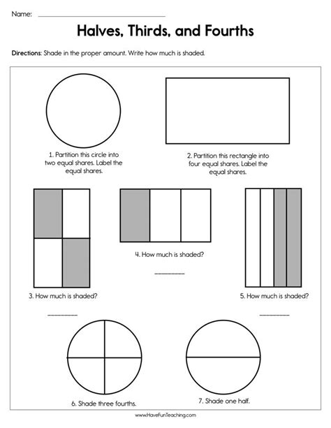 Halves And Fourths Worksheets