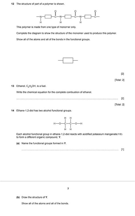 12 The Structure Of Part Of A Polymer Is Shown CC O C1CCC NC O C2CCC N