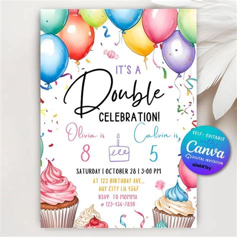 join party birthday invitation sibling birthday party double birthday