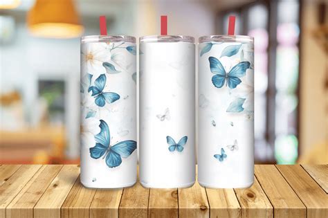 3D Blue Flower Butterfly 20oz Tumbler Wr Graphic By Magic Creative