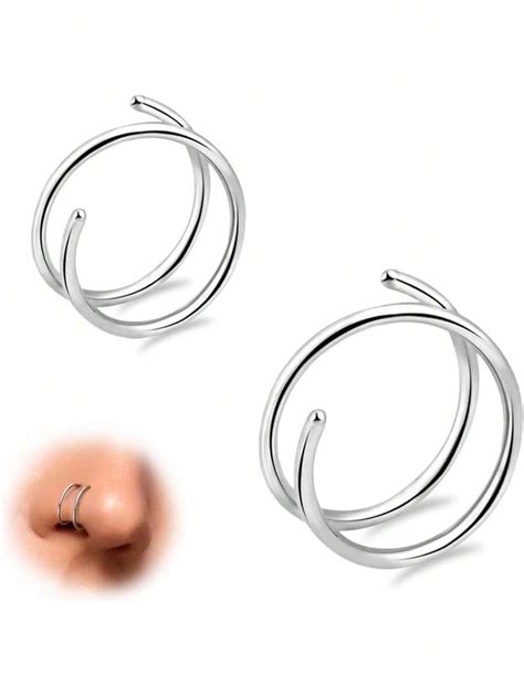 Avyring Pcs Double Nose Ring Hoop For Single Piercing Spiral Nose