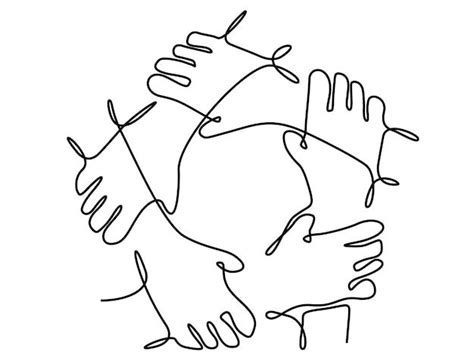 Premium Vector Team Work Continuous Line Five Hands United Success