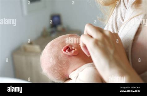 Close Up Woman Stroking A Finger The Face Of A Newborn Baby Stock Video