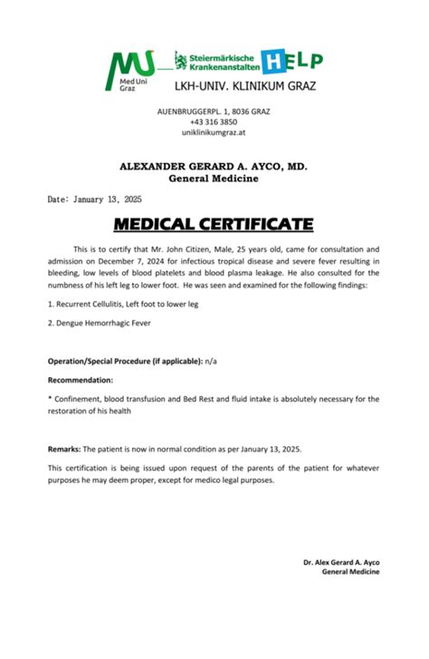 Lkh Universit Tsklinikum Graz Medical Certificate Template In Word And