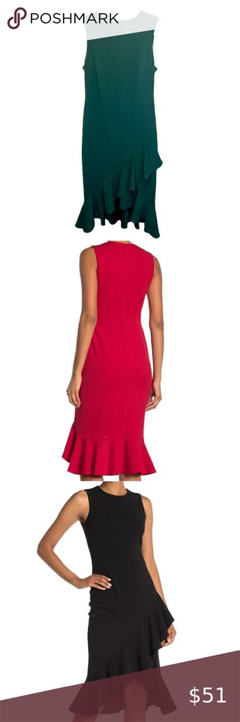 Calvin Klein NWOT Ruffle Tulip Hem Sheath Midi Dress Sz 6 Midi Sheath