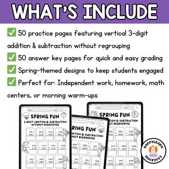 Spring Digit Addition Subtraction Without Regrouping Fun