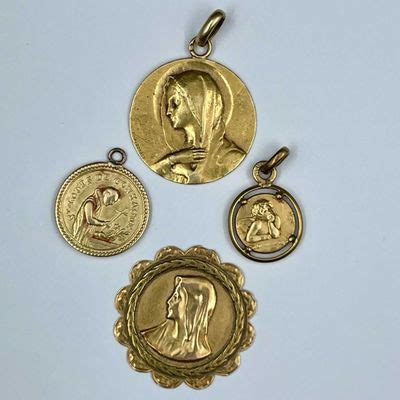 Set Of Four Religious Medals In 750 1000th Yellow Gold W 80695669