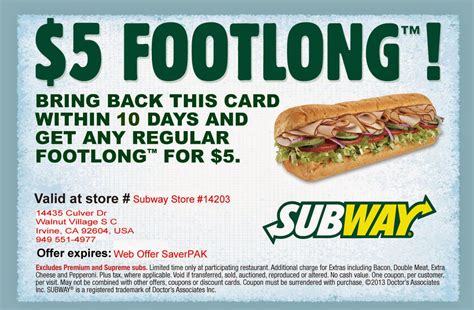 Subway Coupons Printable Free Pdf Thomas Brown