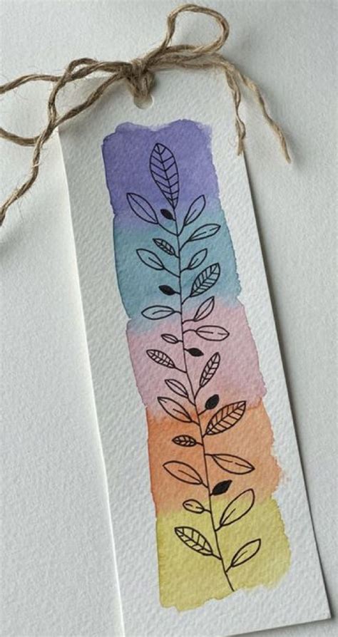 Handmade Watercolor Bookmark With Leaves