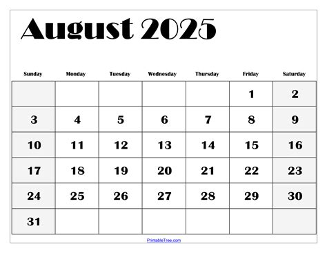 Blank Calendar Printable August 2025 Nicholas Tao