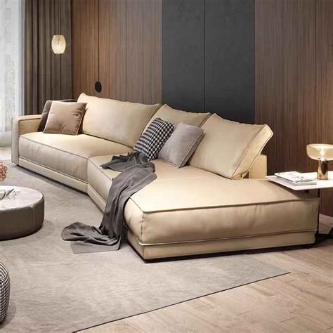 Italian Designed Sofa Leather Corner L Shaped Sofa Set Minimalist