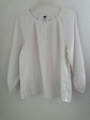 Old Navy Womens Henley Blouse L White Cotton Gauze Muslin Puff L S