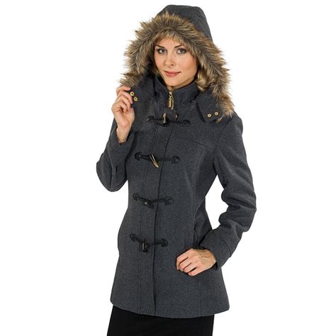 Alpine Swiss Duffy Womens Hooded Parka Fur Trim Wool Coat Toggle Button