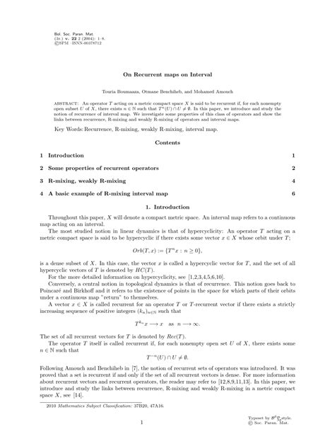 Pdf On Recurrent Maps On Interval