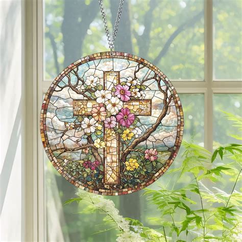 Avtoify Flower Suncatcher Faux Stained Glass Window Hanging For