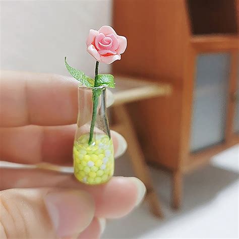 Pcs Mini Rose Lily Flower Vase Model With Small Flower Doll House