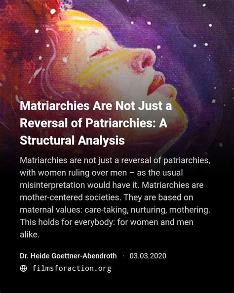 Films - Matriarchal societies are consciously built upon maternal