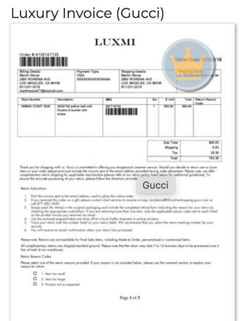 Gucci Receipts Templates And Receipt Generators Invoicewriter